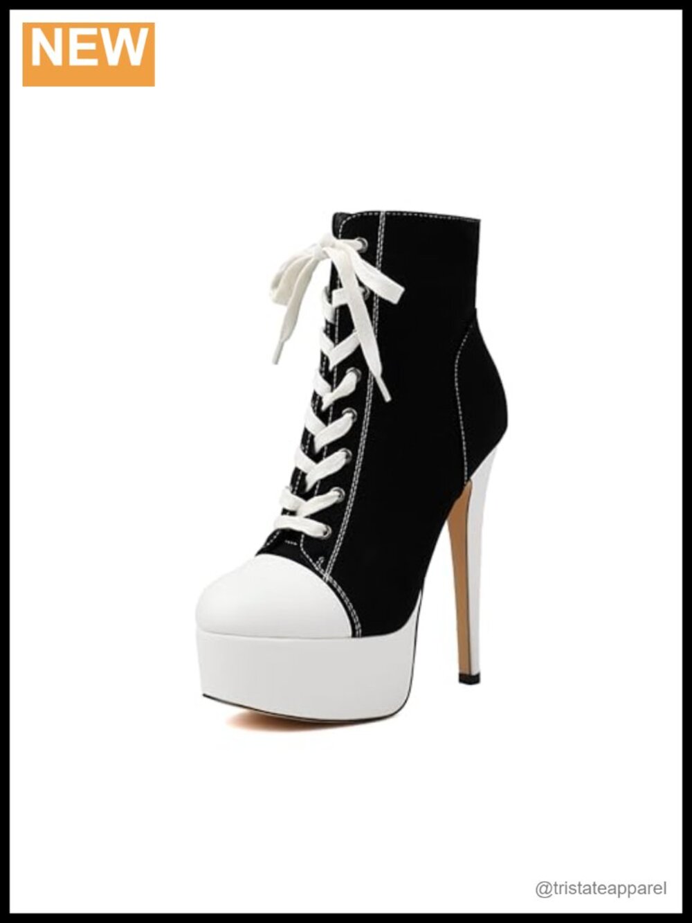 Women's Lace Up Canvas Ankle Platform Stiletto High Heel Boots Round Toe